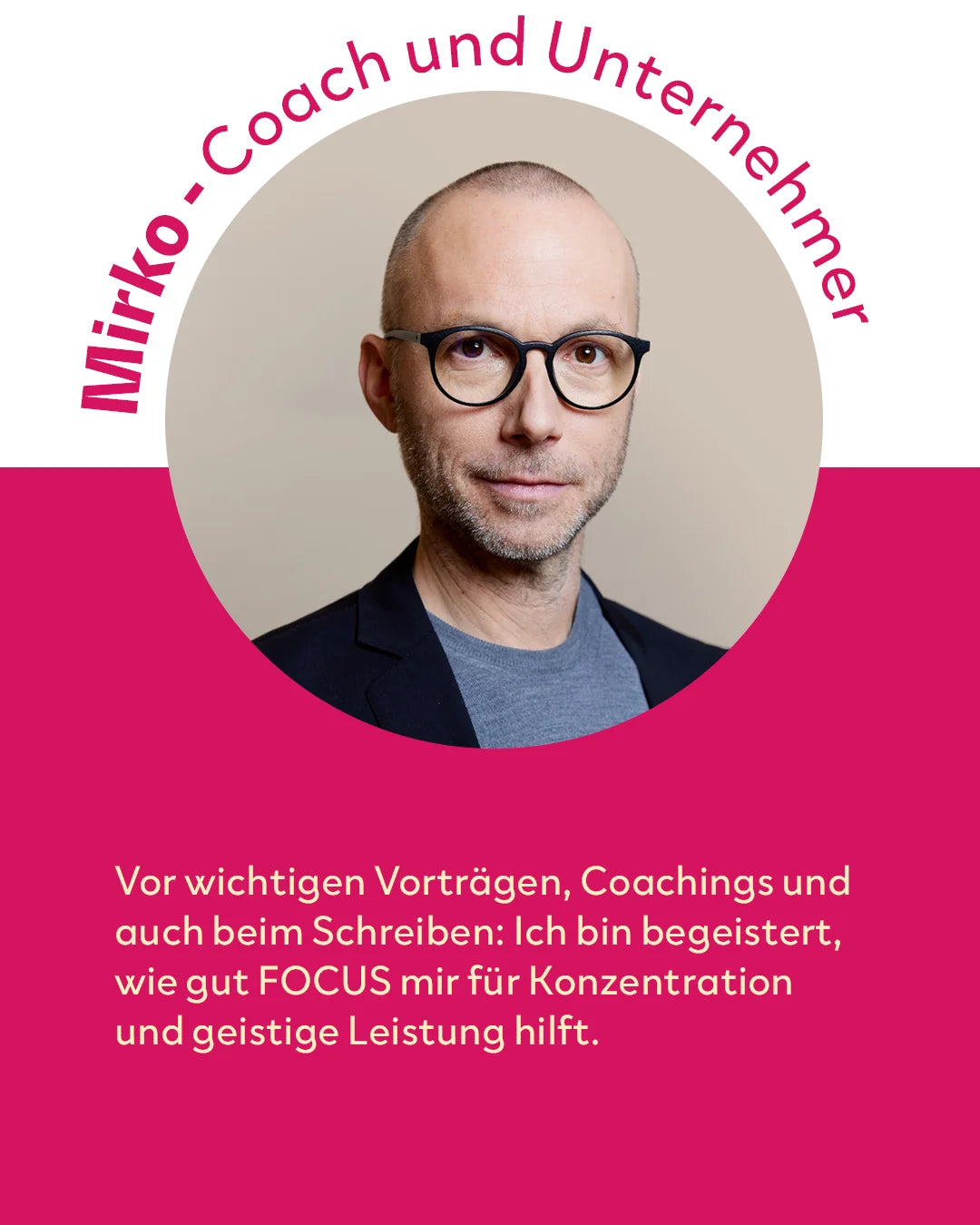 Testimonial von Mirko - Coach und Unternehmer. Erfahrungsbericht, dass INJU FOCUS bei Konzentration und Leistungsfähigkeit hilft.